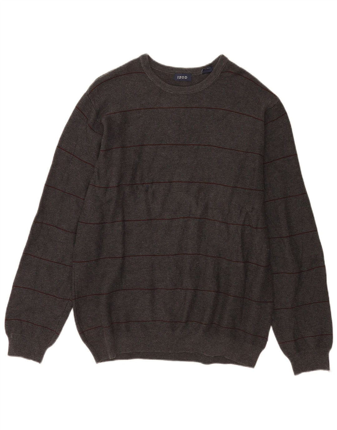 Izod Herren-Pullover mit Rundhalsausschnitt, mittelgrau, gestreift, Baumwolle