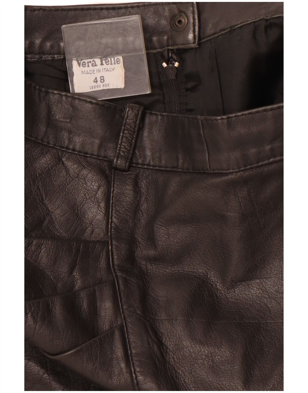 VINTAGE Damen Lederrock mit hoher Taille IT 48 XL W28 Schwarzes Leder