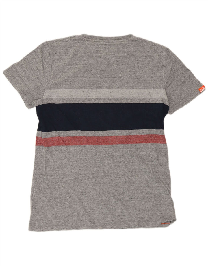 SUPERDRY Herren-T-Shirt-Oberteil XL aus grauer Colourblock-Baumwolle