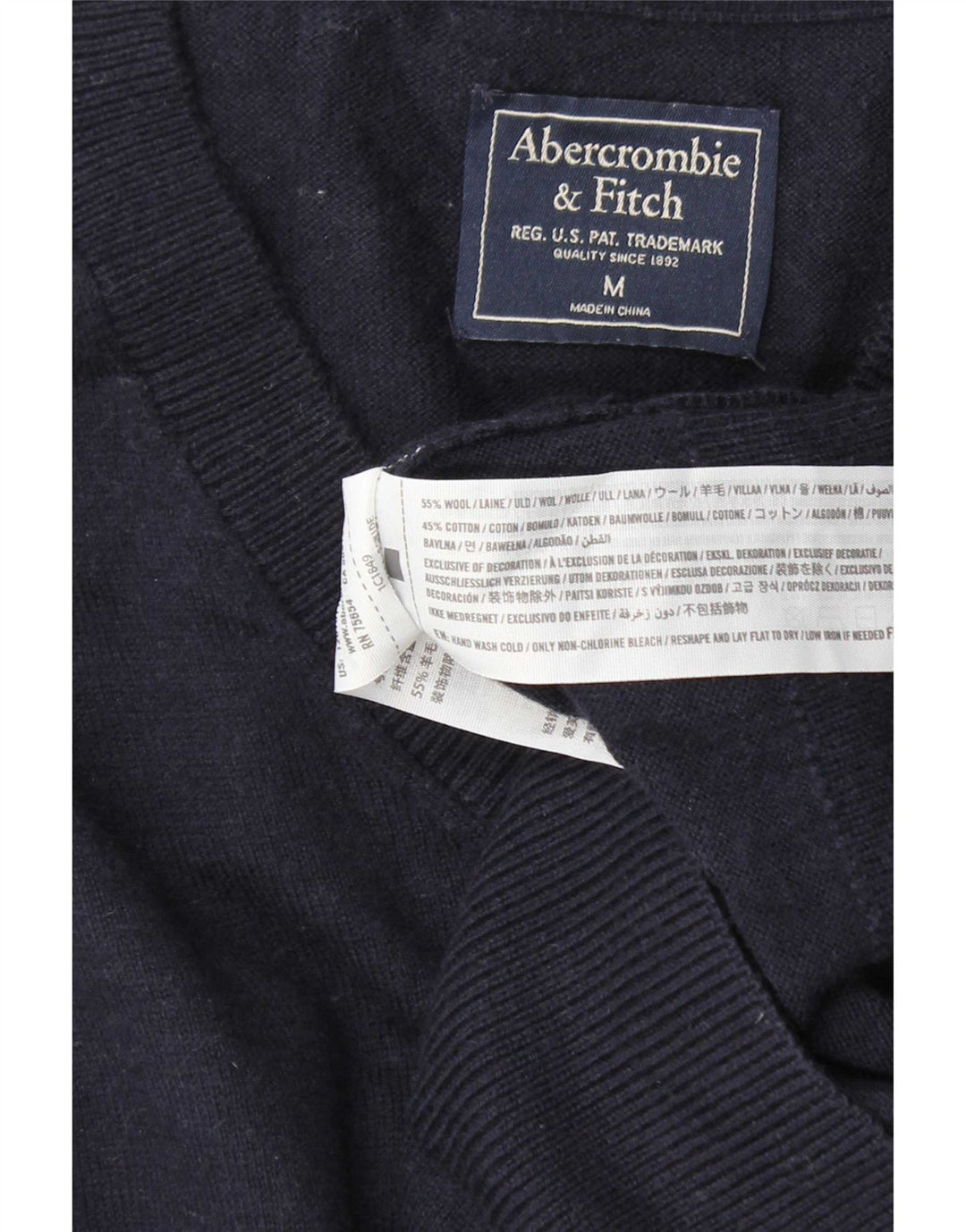 Abercrombie & Fitch Herren-Pullover mit V-Ausschnitt aus mittelblauer Wolle