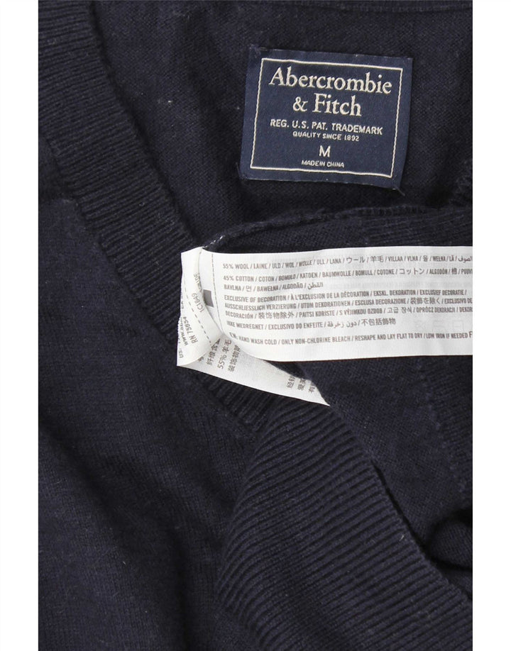 Abercrombie & Fitch Herren-Pullover mit V-Ausschnitt aus mittelblauer Wolle