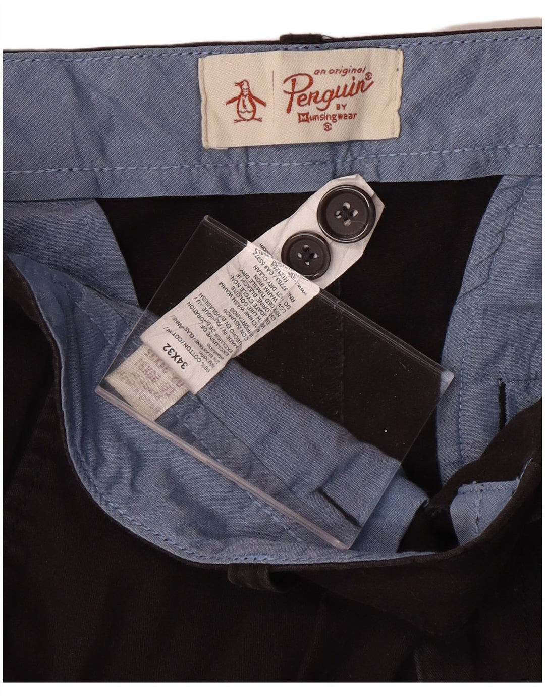 PENGUIN Gerade Chino-Hose für Herren, W34, L32, schwarze Baumwolle