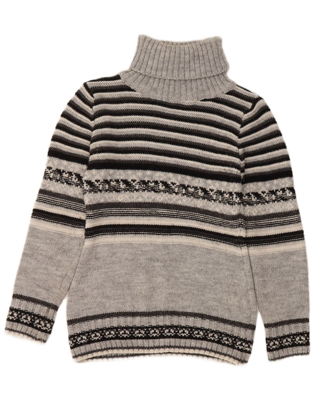 Vintage Damen Rollkragenpullover Pullover UK 10 Kleine grau gestreifte Wolle