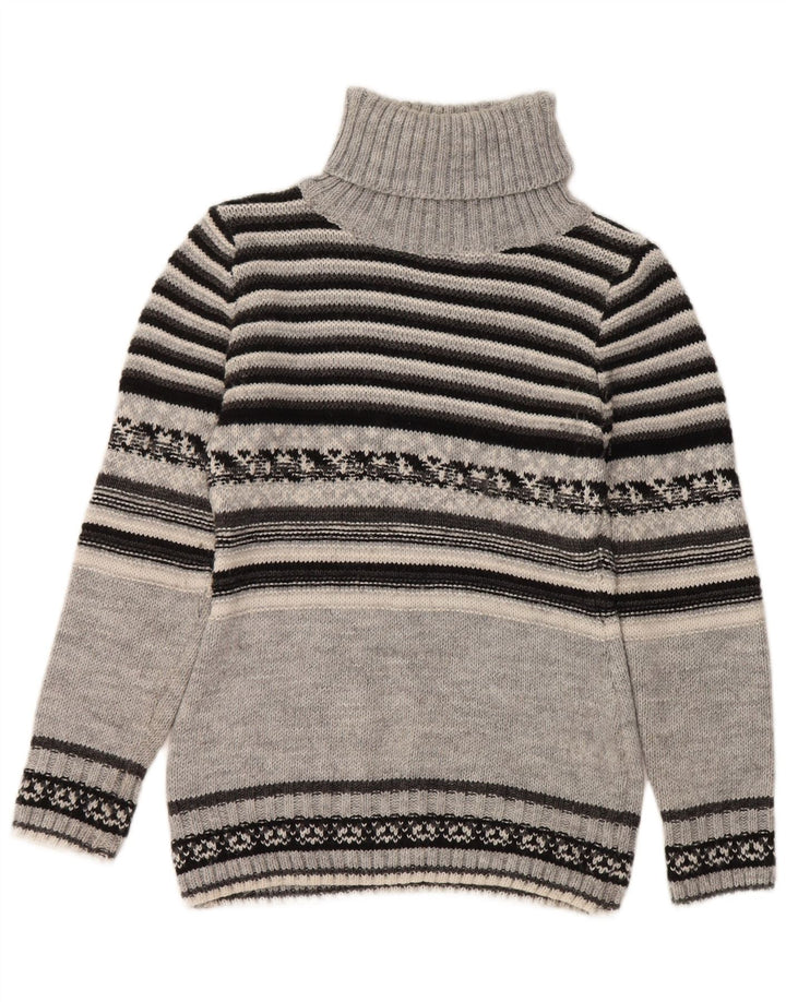 Vintage Damen Rollkragenpullover Pullover UK 10 Kleine grau gestreifte Wolle