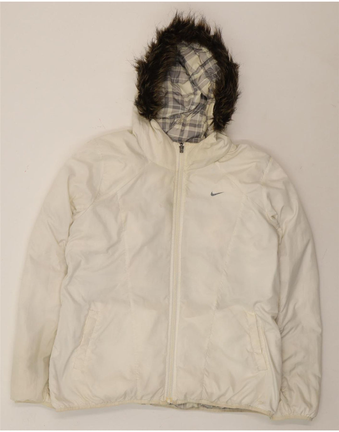 Nike Herren-Jacke mit Kapuze, wendbar, gepolstert, UK 44, 2XL, weiß kariertes Polyester
