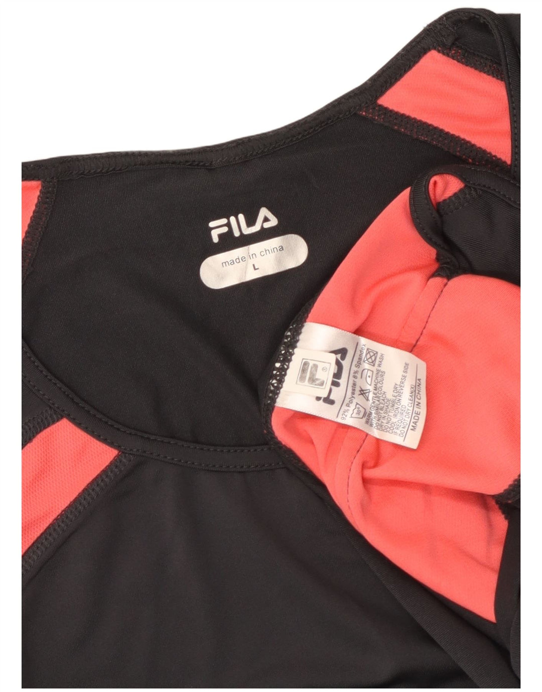 FILA Damen T-Shirt Top UK 14 Large Schwarz Colourblock Polyester