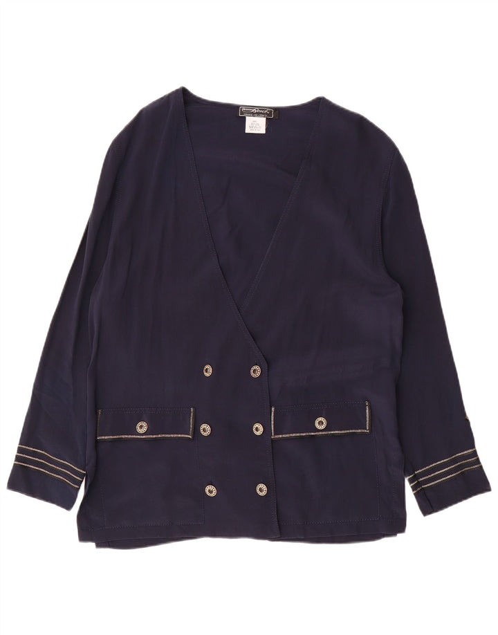 Vintage Damen Zweireiher Blazer Jacke UK 16 Große marineblaue Seide