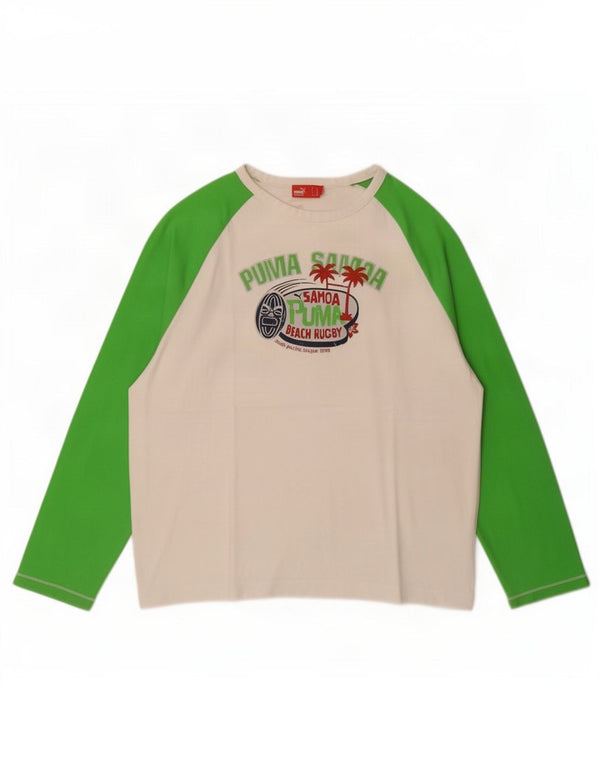 Puma Jungen Graphic Top Langarm 13–14 Jahre weiße Colourblock-Baumwolle