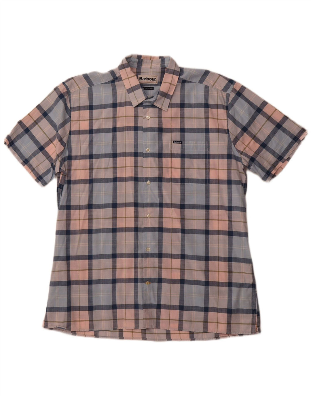 BARBOUR Herren-Kurzarmhemd mit normaler Passform, mittelblau karierte Baumwolle