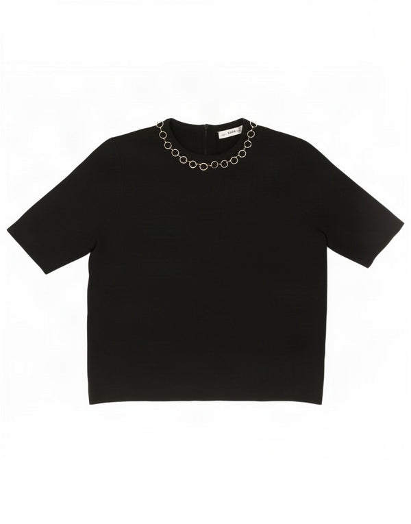 Zara Damen Crop Bluse Top UK 10 Small Schwarz Viskose