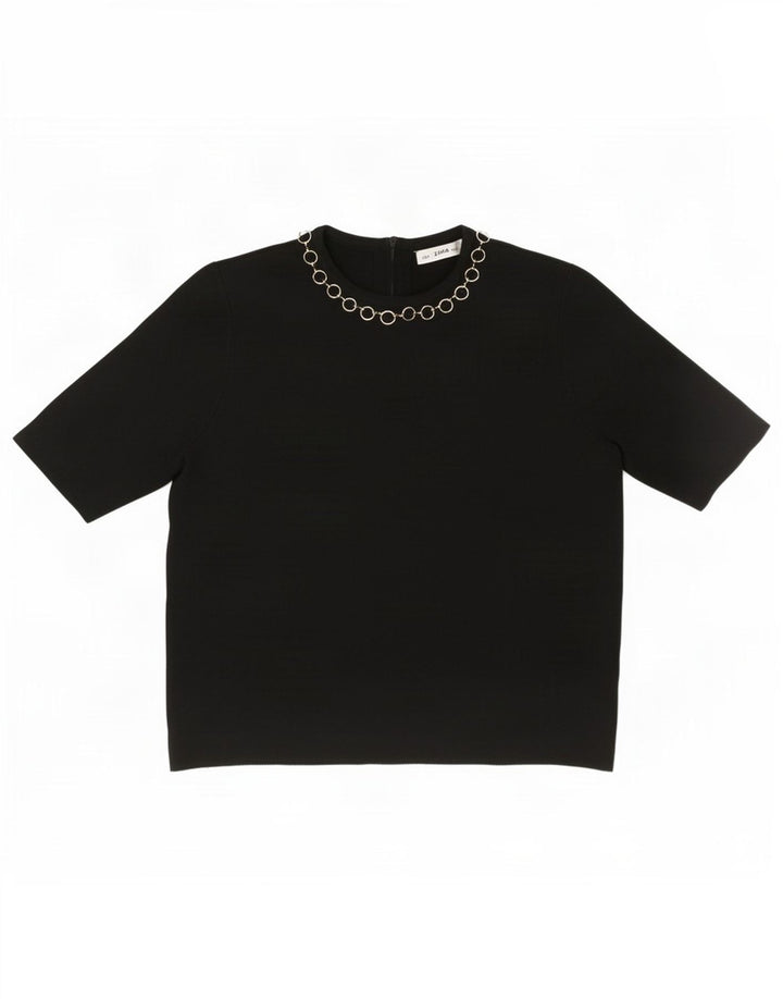 Zara Damen Crop Bluse Top UK 10 Small Schwarz Viskose