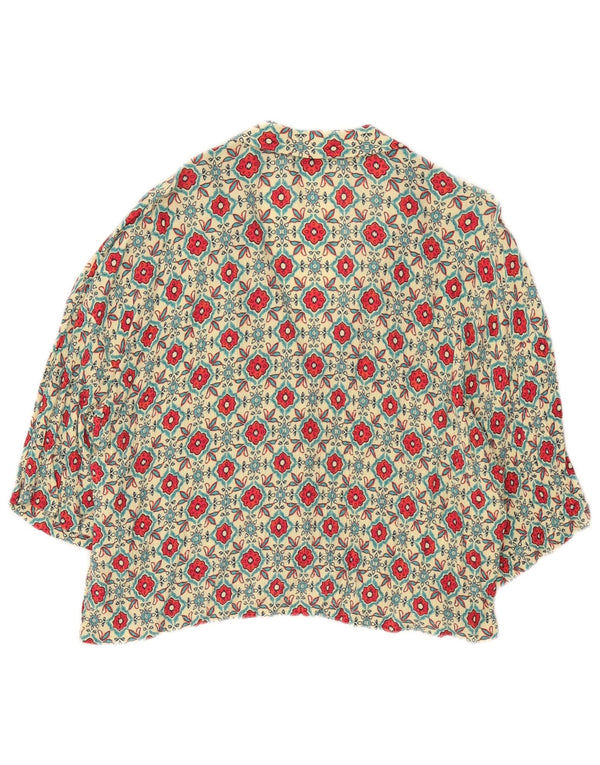 Zara Damen-Oversize-Kurzarm-Hemdbluse, Gr. 10, klein, beige, geblümt