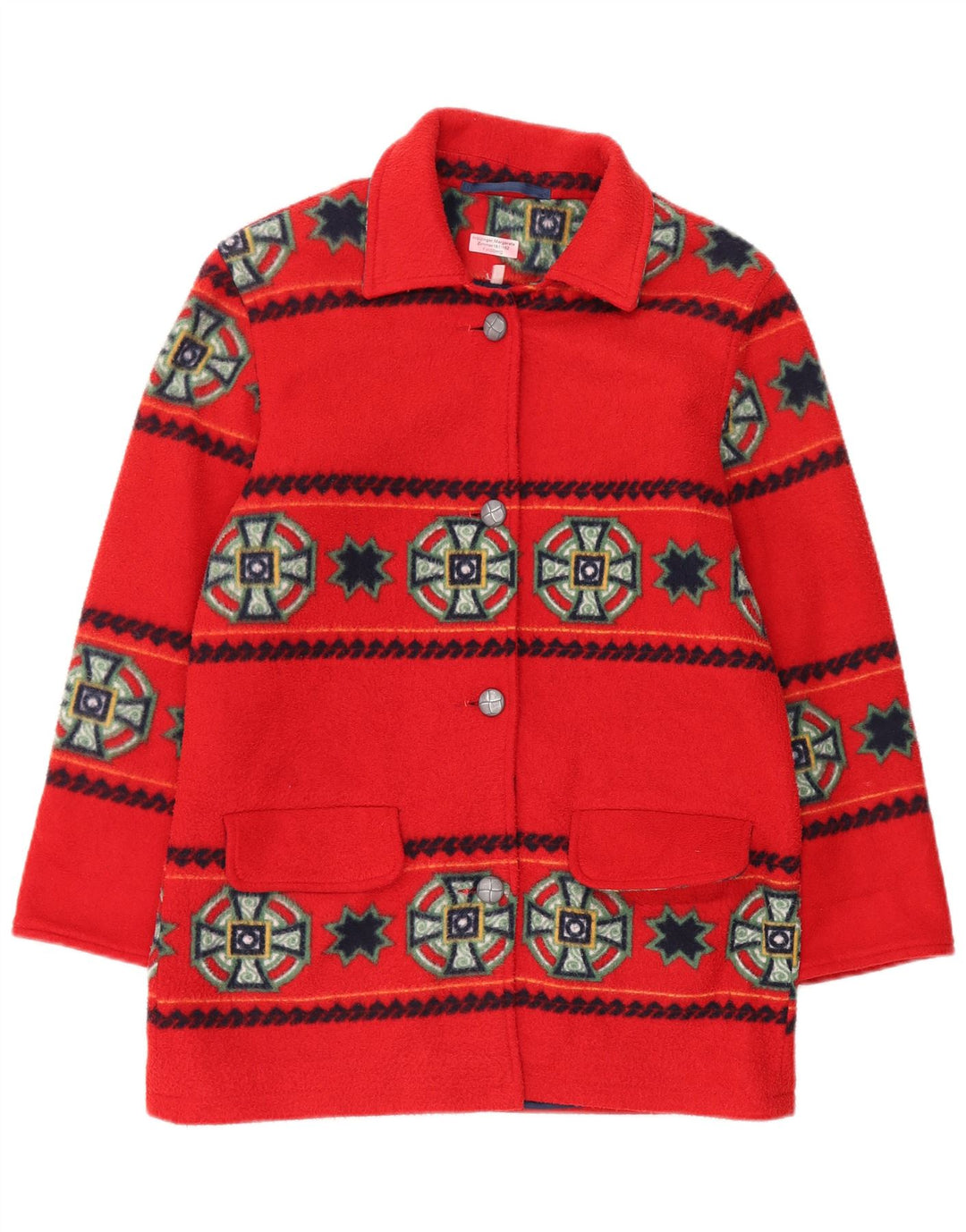 Vintage Damen Übergroßer Mantel UK 16 Großes rotes geometrisches Polyester