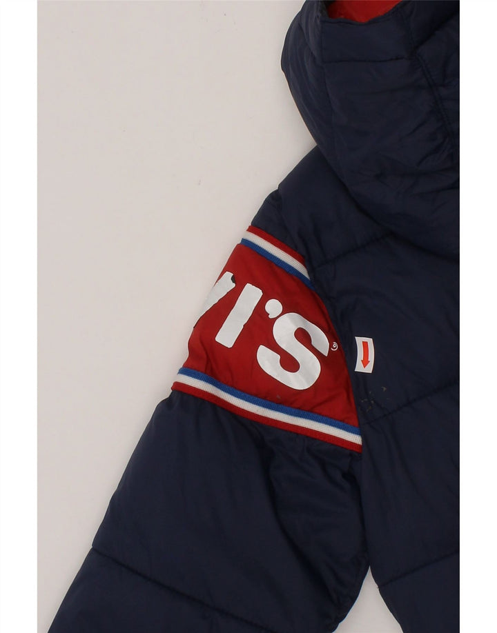 LEVI'S Boys Graphic Hooded Padded Jacket 3-4 Years Navy Blue Colourblock