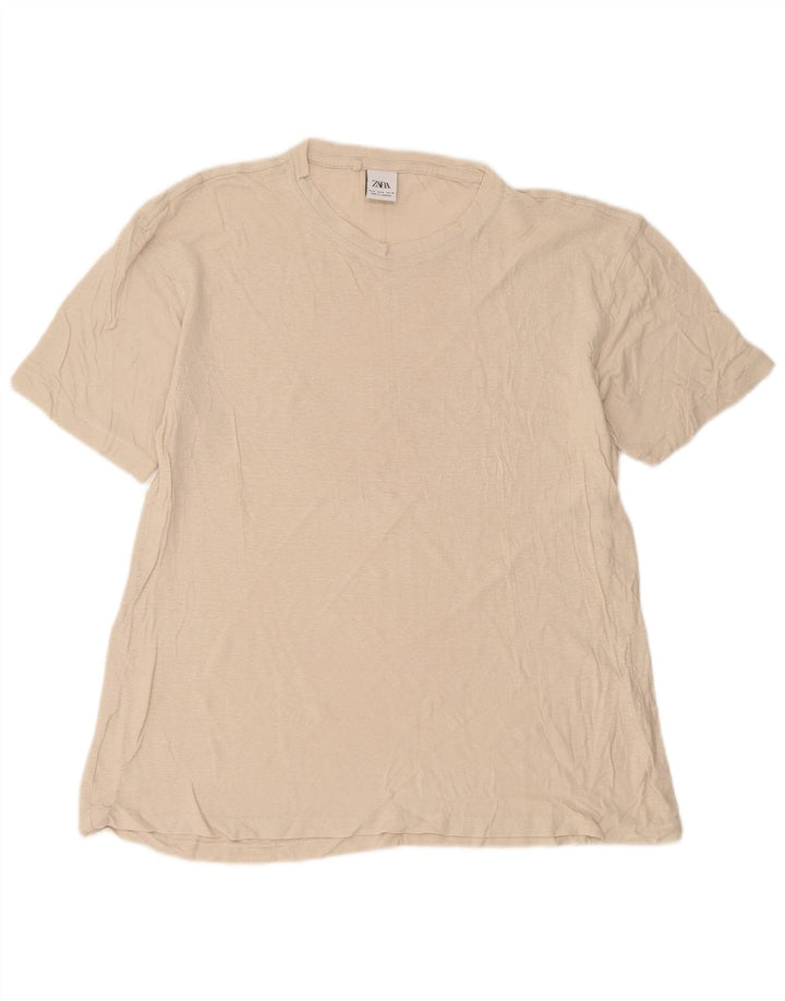 Zara Herren T-Shirt Top Mittelbeige Leinen