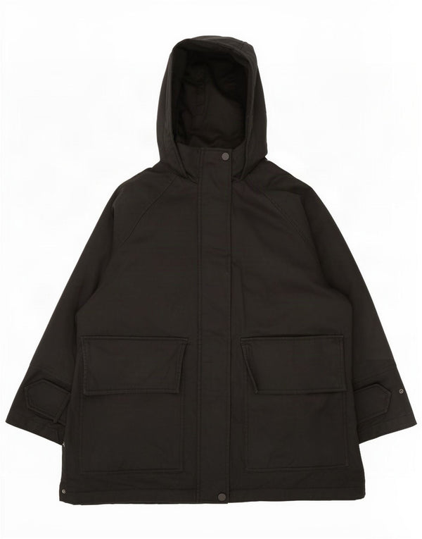 Zara Damen Kapuzenmantel, gepolstert, UK 16, Größe L, Schwarz, Baumwolle
