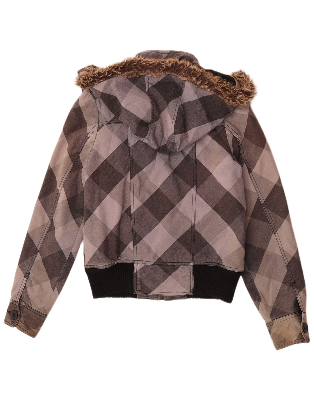 Roxy Damen-Bomberjacke mit Kapuze, UK 10, Größe S, grau karierte Baumwolle