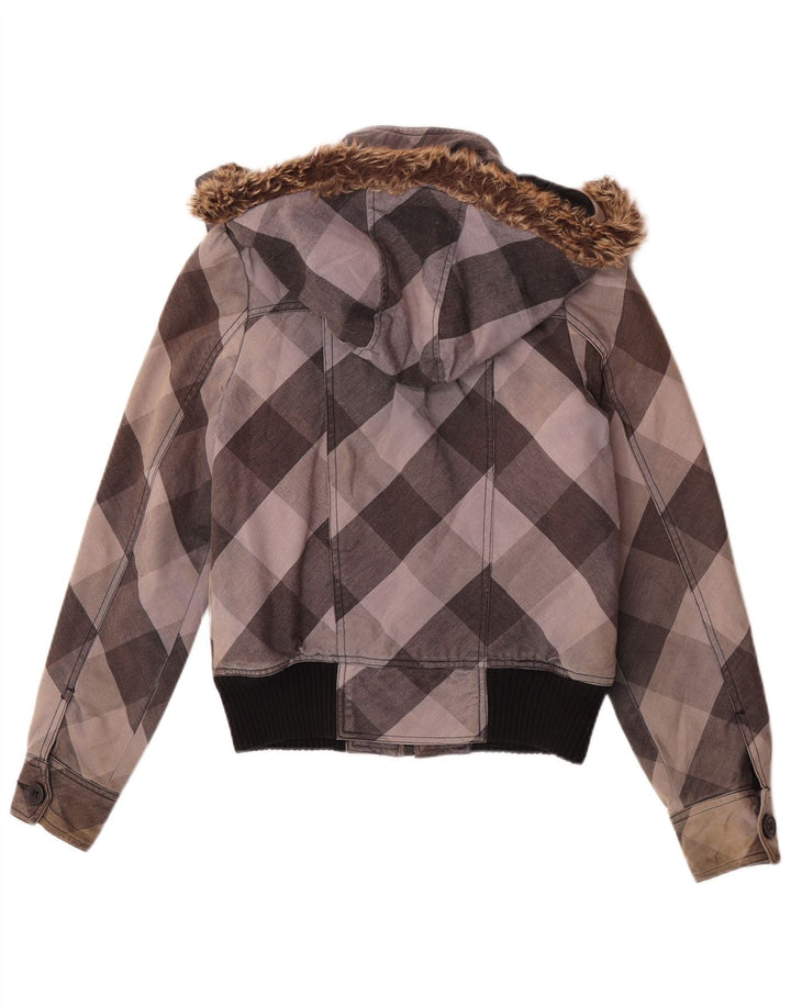 Roxy Damen-Bomberjacke mit Kapuze, UK 10, Größe S, grau karierte Baumwolle