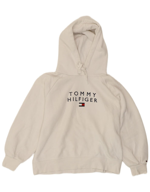 Tommy Hilfiger Womens Graphic Oversized Hoodie Pullover UK 6 XS Weiße Baumwolle