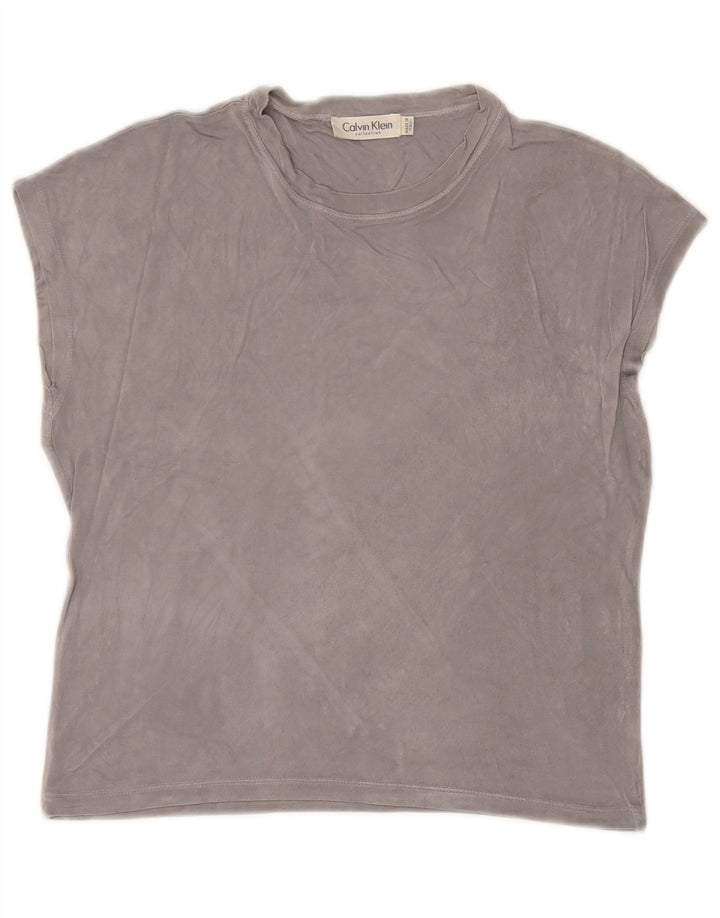 Calvin Klein Damen Crop T-Shirt Top UK 14 Medium Grey Rayon