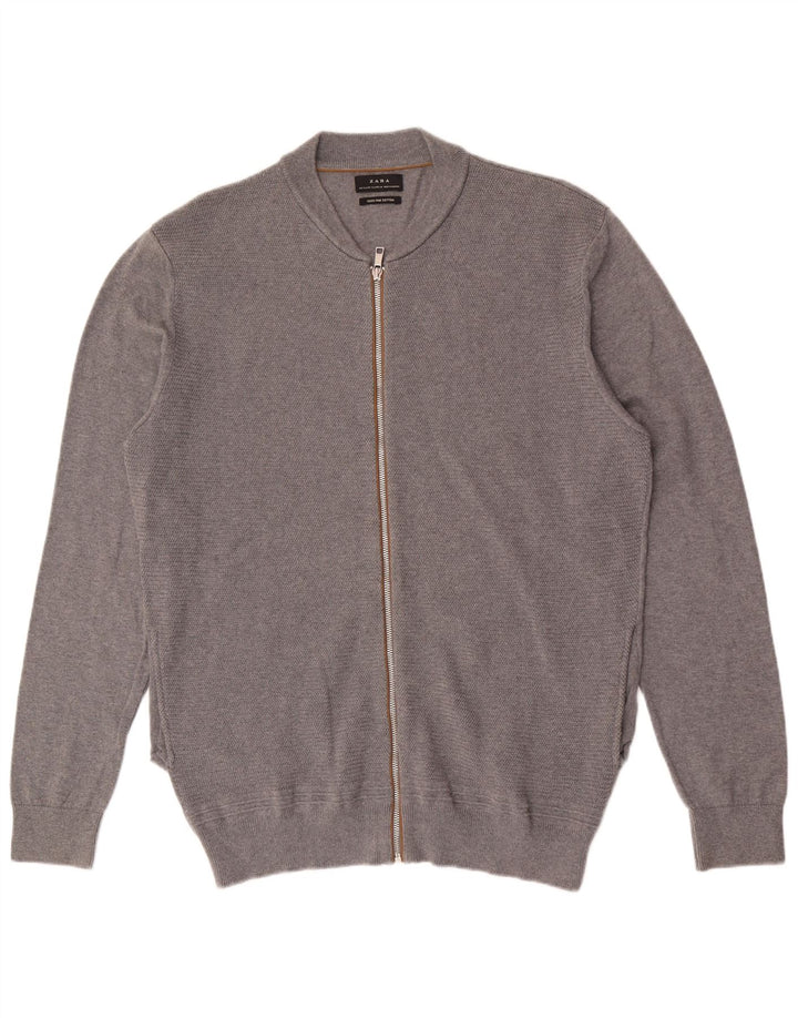 Zara Herren Strickjacke XL Grau Baumwolle