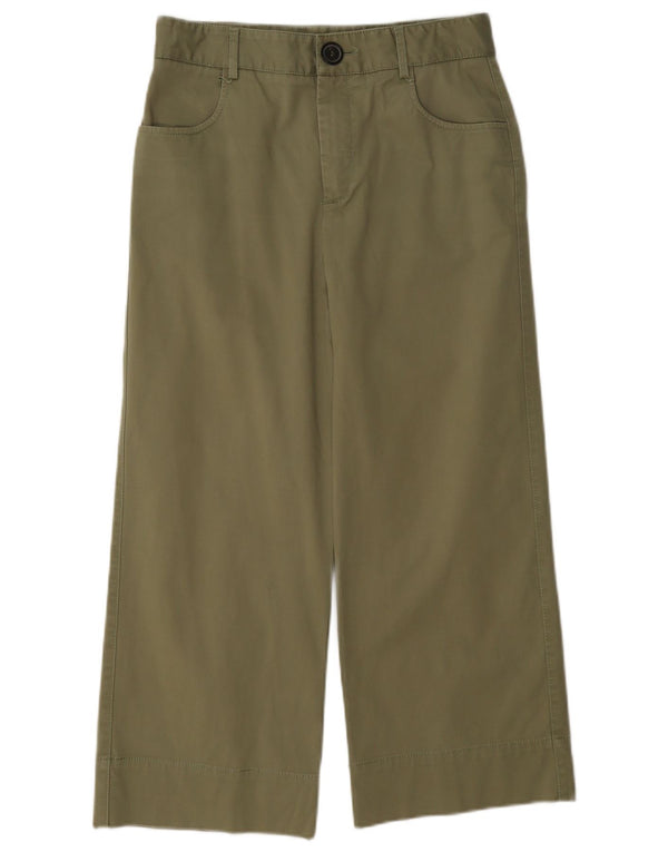 Zara Womens High Waist Wide Leg Cropped Trousers Small W26 L23 Khaki Cotton