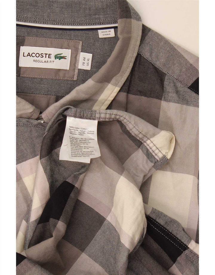 Lacoste Herren-Flanellhemd mit normaler Passform, Größe 44, XL, grau karierte Baumwolle