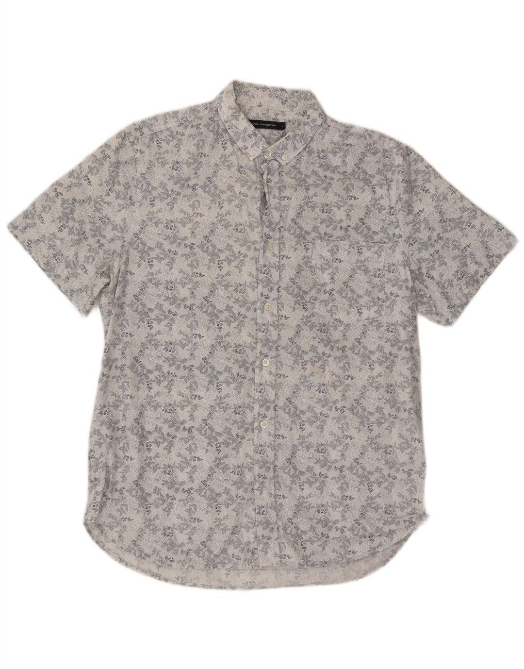 French Connection Herren-Kurzarmhemd, groß, weiße Baumwolle mit Blumenmuster