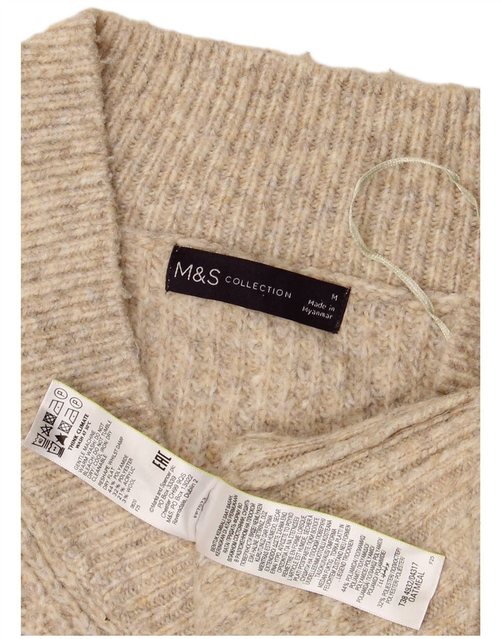 MARKS & SPENCER Damen Crop V-Ausschnitt Pullover Pullover UK 14 Mittelbeige
