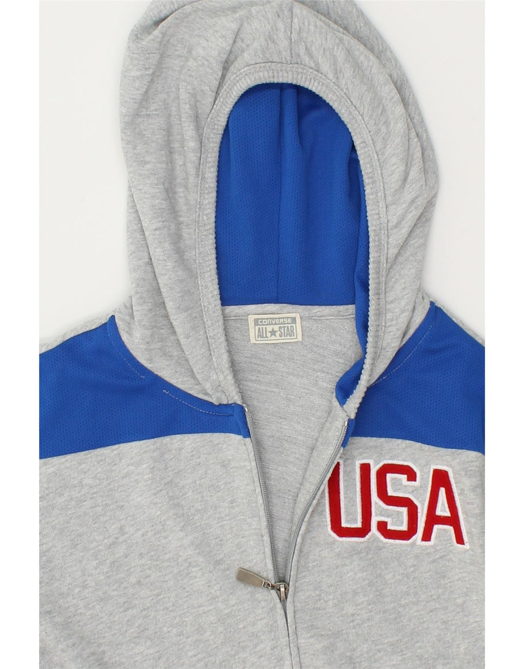 CONVERSE Boys Graphic Zip Hoodie Sweater 12-13 Years Grey Polyester Vintage Converse and Second-Hand Converse from Messina Hembry 