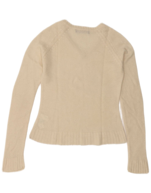 Zara Damen-Pullover mit V-Ausschnitt, UK 12, Medium, gebrochenes Weiß, Acryl