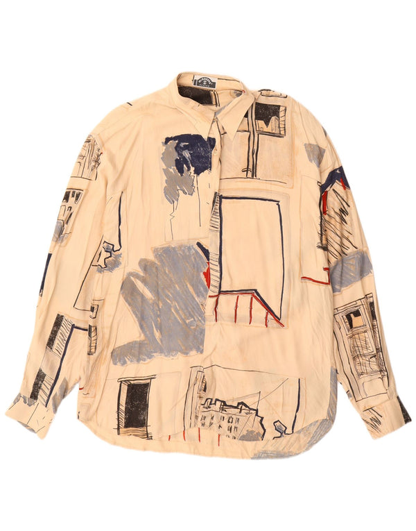 Vintage Herrenhemd XL Beige geometrische Viskose