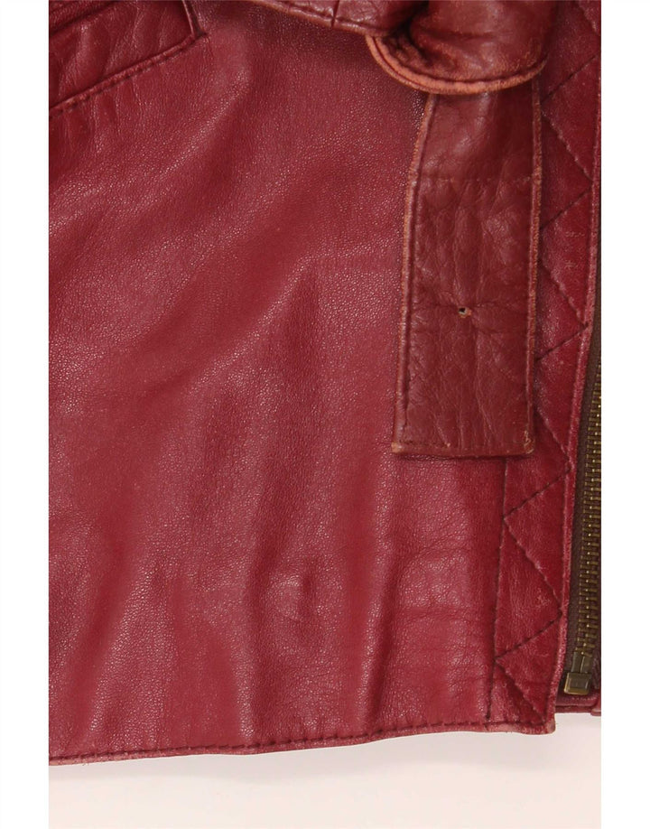 Vintage Damen Übergroße Leder-Bikerjacke EU 38 Medium Burgund