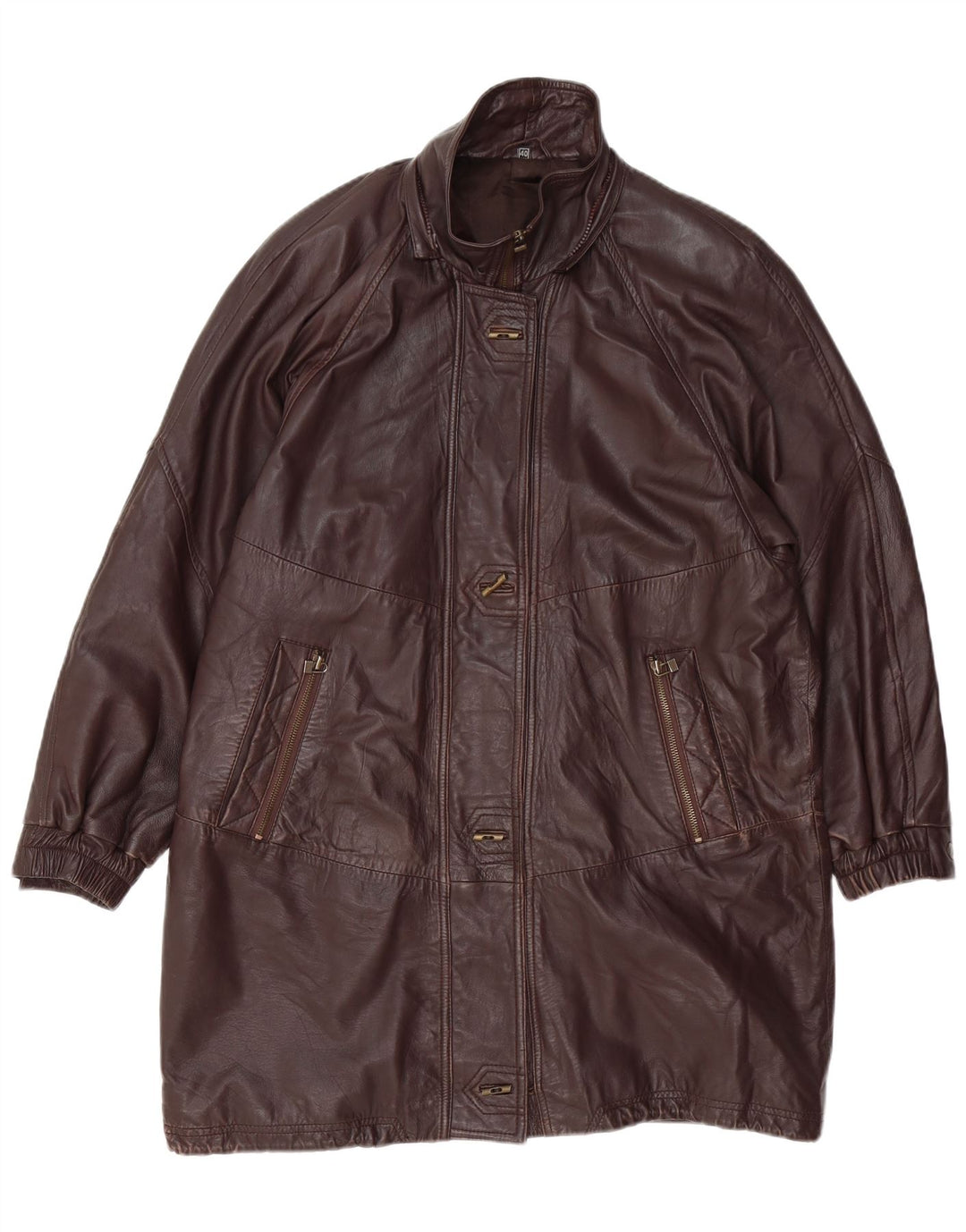 VINTAGE Damen Übergroßer Ledermantel EU 40 Mittelbraunes Leder