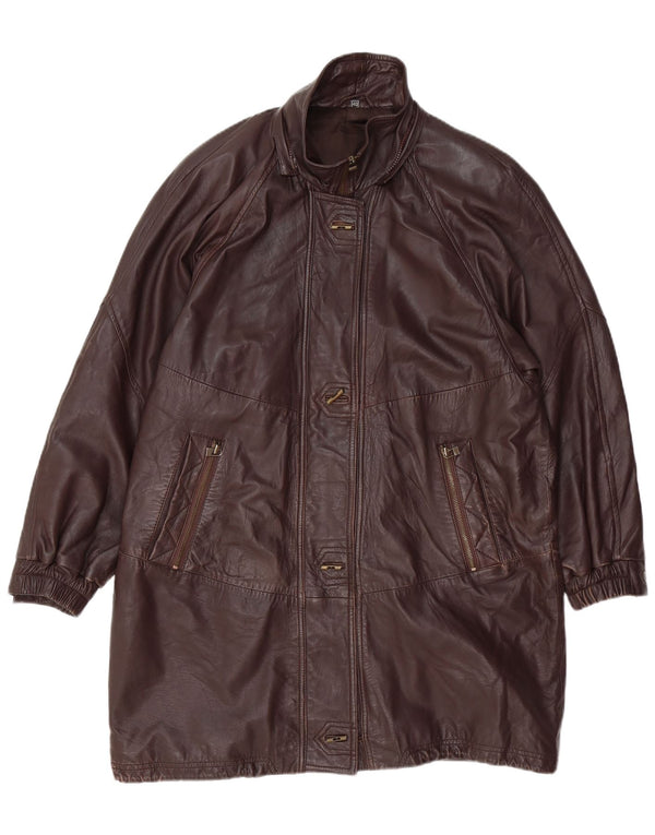 VINTAGE Damen Übergroßer Ledermantel EU 40 Mittelbraunes Leder