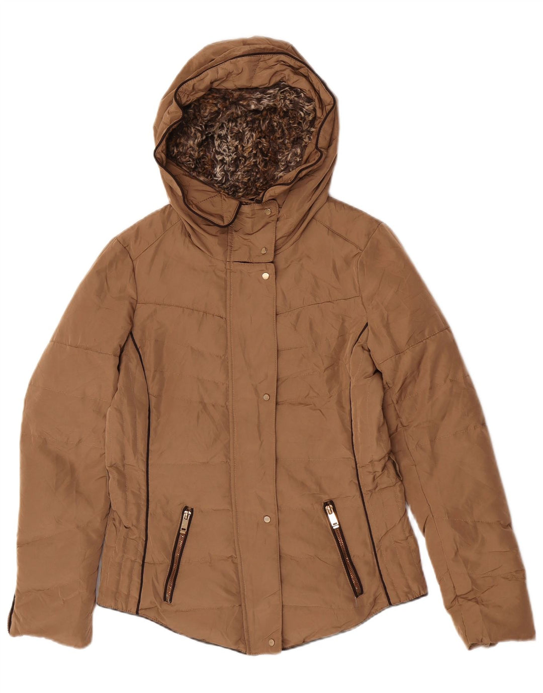 Zara Damen-Kapuzenjacke, wattiert, UK 14, Mittelbeige, Polyester