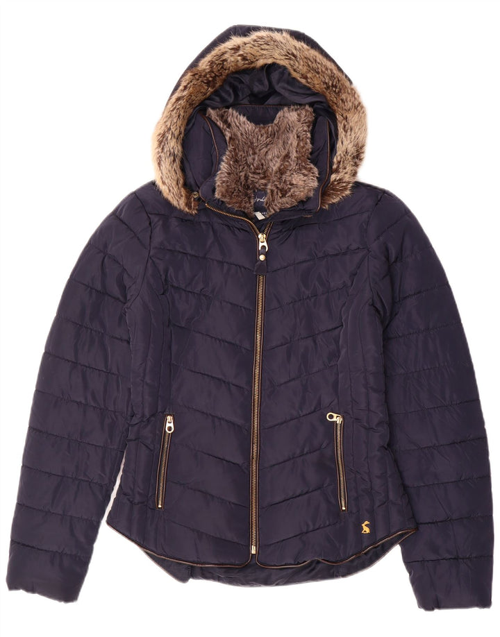JOULES Wattierte Damenjacke mit Kapuze, Größe S, Marineblau, Polyester