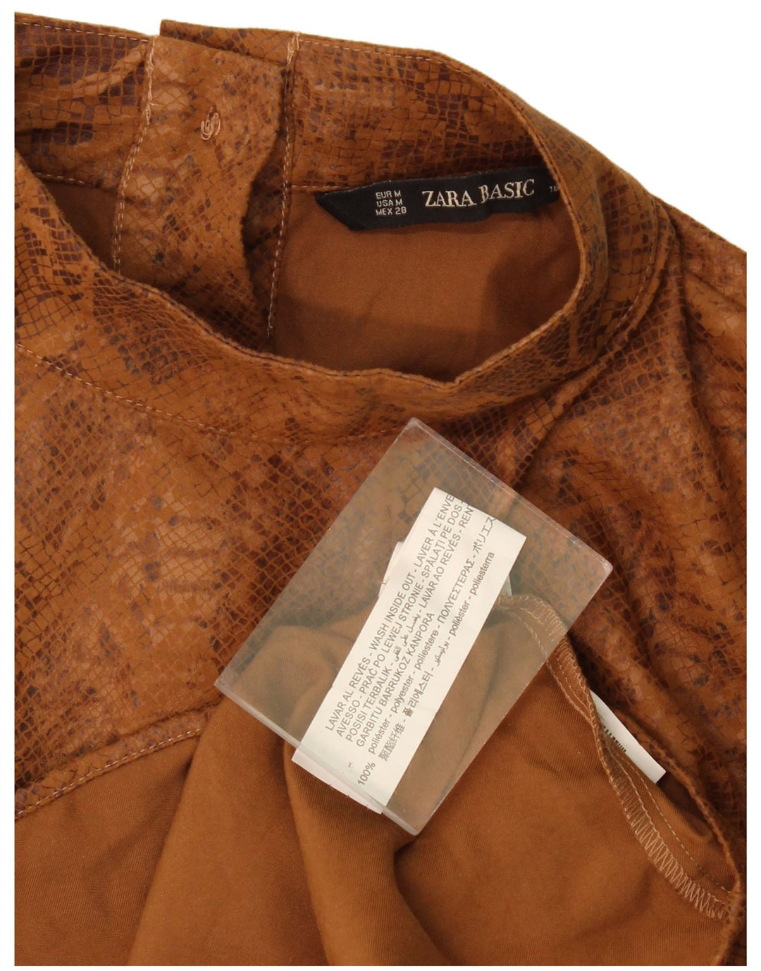 Zara Damen Blusenoberteil UK 14 Mittelbraunes Polyester mit Animal-Print