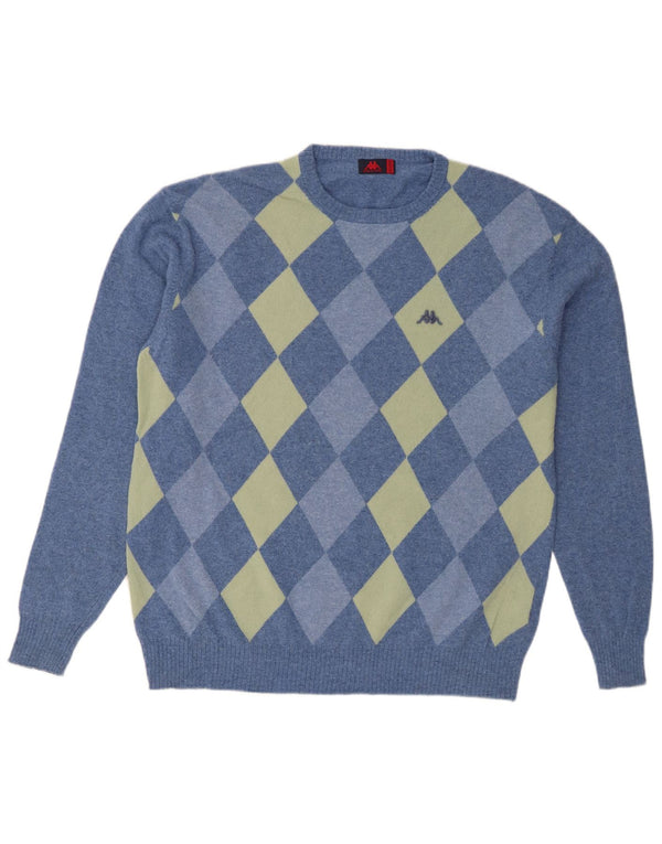Kappa Herren-Pullover mit Rundhalsausschnitt, 2XL, blaue Argyle-/Diamantwolle
