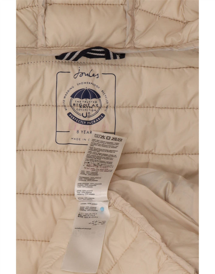 JOULES Wattierte Mädchenjacke mit Kapuze, 7–8 Jahre, gebrochenes Weiß, Farbblock