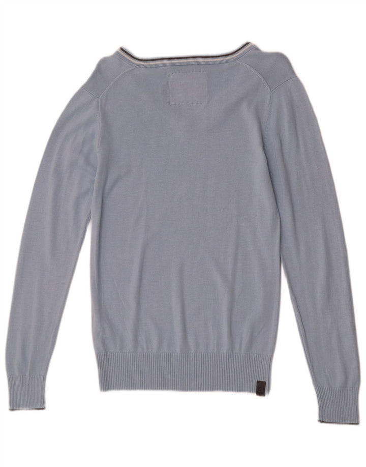 G-Star Herren-Pullover mit V-Ausschnitt aus mittelblauer Baumwolle