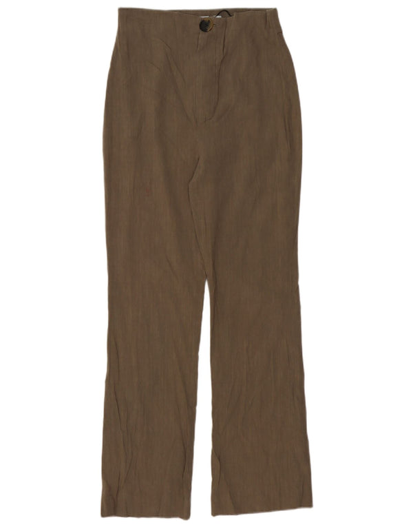 Zara Damen-Chinohose mit hoher Taille, gerade, klein, W26, L27, braunes Leinen