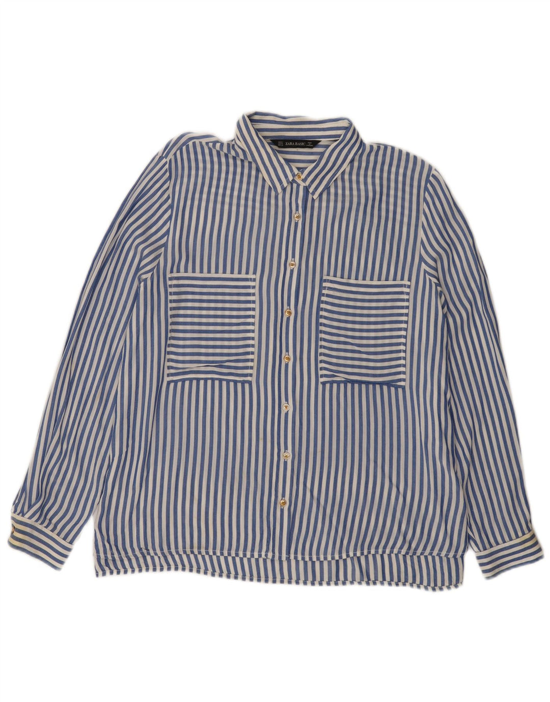 Zara Damen-Hemd UK 14 Mittelblaue Nadelstreifen-Viskose