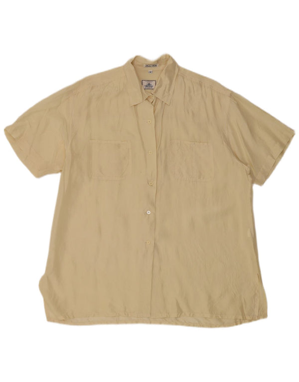 Vintage Damen Kurzarm-Oversize-Hemdbluse UK 14 Mittelbeige Seide