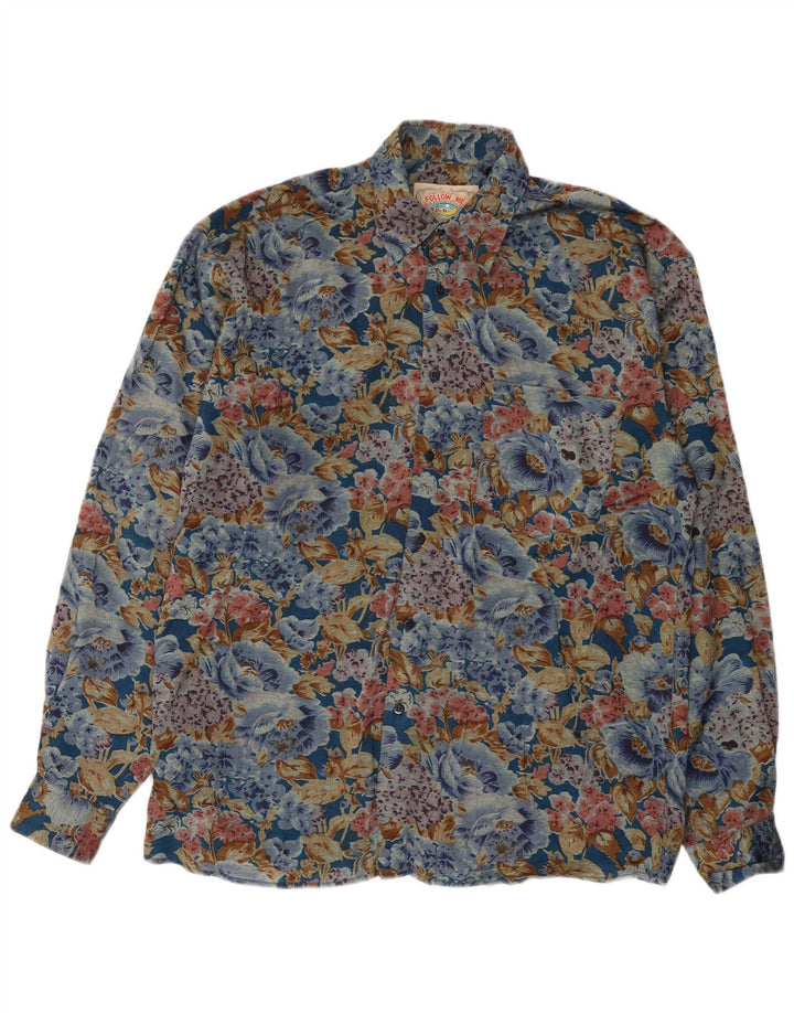 Vintage Herren-Hemd mit lockerer Passform, kleine, mehrfarbige, florale Viskose