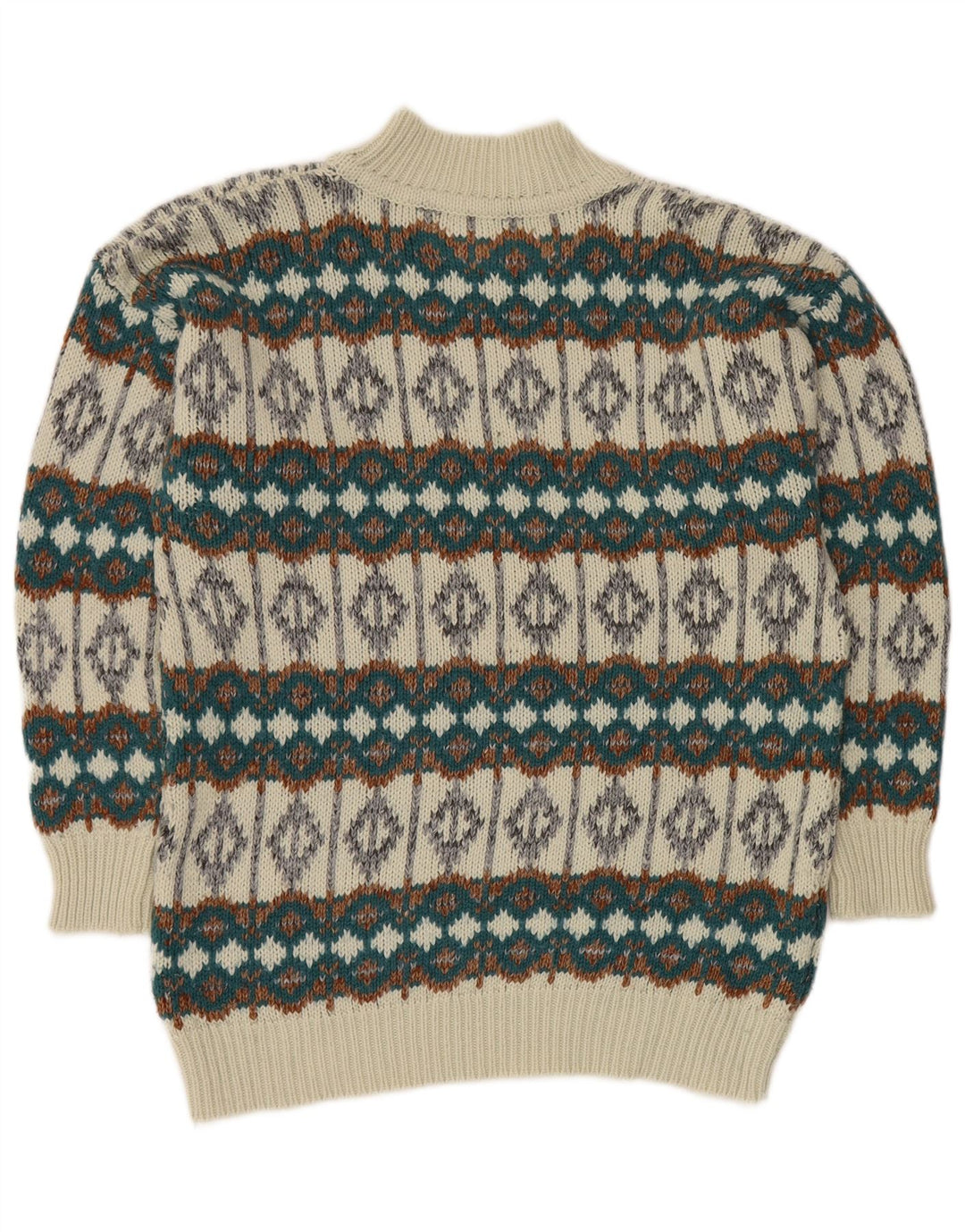 VINTAGE Herren Rollkragenpullover Pullover Mittelweiß Fair Isle