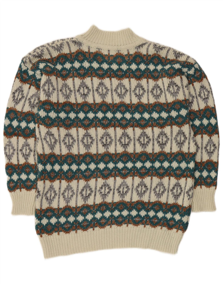VINTAGE Herren Rollkragenpullover Pullover Mittelweiß Fair Isle