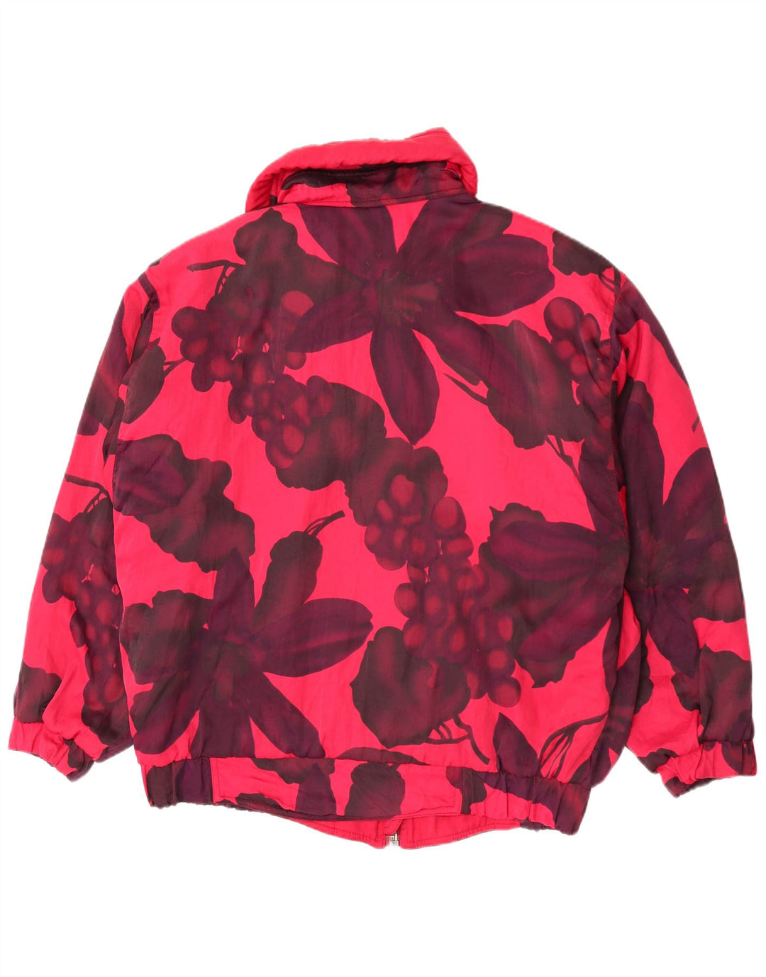 Übergroße Damen-Skijacke von Belfe & Belfe, UK 16, großes rosafarbenes Nylon mit Blumenmuster