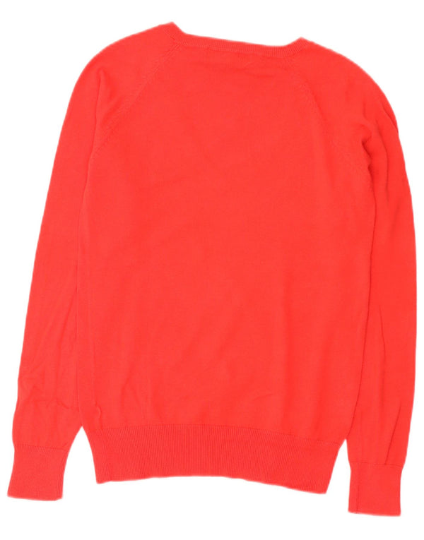 Zara Damen-Pullover mit V-Ausschnitt, UK 12, mittelrote Baumwolle