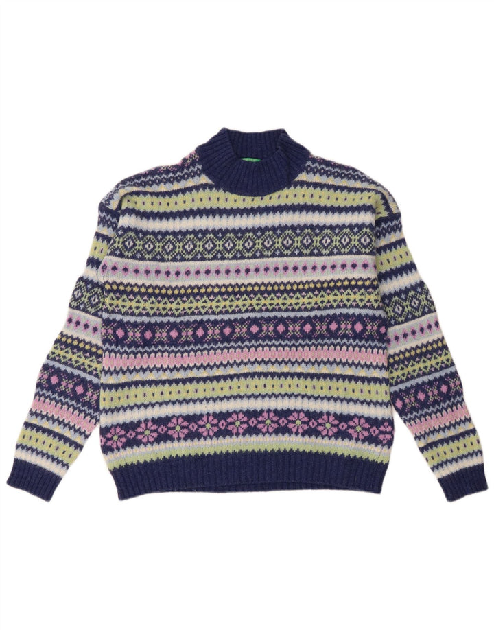 Benetton Damen-Pullover mit Rollkragen, Gr. 40, Marineblau, Fair-Isle-Stil